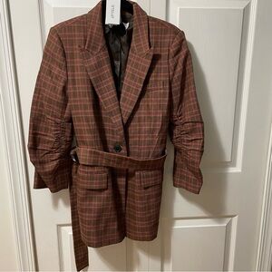 Blazer DEREK LAM Womens Size 8 NEW W/TAGS Plaid Red/Brown Belted Button Closure